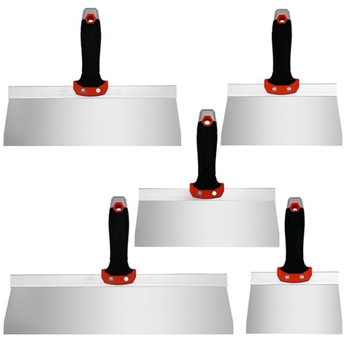 Drywall Knife 5pcs/Set, Stainless Steel Taping Knives Kit | Includes 6'', 8'', 10'', 12'', 14'' Tools, Perfect for Drywall Joint Taping, Finishing & Patching - color: Black - C Set