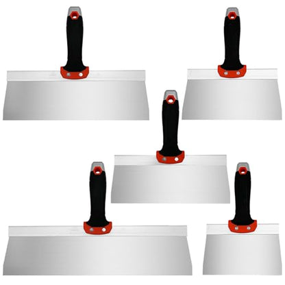 Drywall Knife 5pcs/Set, Stainless Steel Taping Knives Kit | Includes 6'', 8'', 10'', 12'', 14'' Tools, Perfect for Drywall Joint Taping, Finishing & Patching - color: Black - C Set