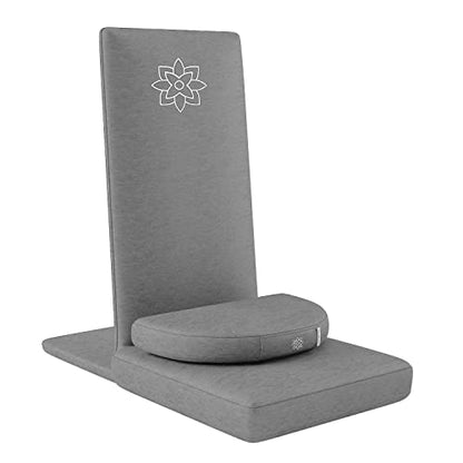 Mindful Modern Folding Pro Meditation Chair - Adjustable Meditation Seat with Back Support and Half Moon Buckwheat Meditation Cushion - Comfortable Mindfulness Living Room Floor Chair - color: Slate Grey