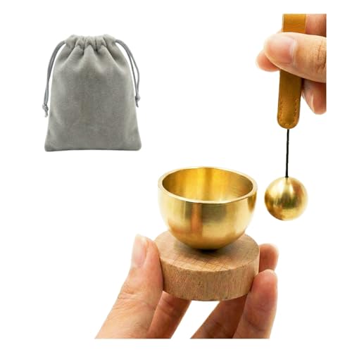 Mini Singing Bowl Set, Small Portable Brass Meditation Sound Bowl with Copper Striker Ball & Drawstring Pouch, for Yoga, Mindfulness, Relaxation, Chakra & Spiritual Gift (1.6 inch, SMALL SIZE)