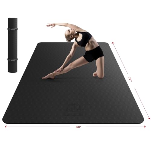 HAPBEAR Extra Large Yoga Mat - 72"x48"x6mm (1/4 inch), Non-Slip, Durable, Thick Wide Exercise Mat for Home Workouts, Yoga, Pilates, Stretching and Cardio Workouts - color: 72"x48"- Black, size: 8MM