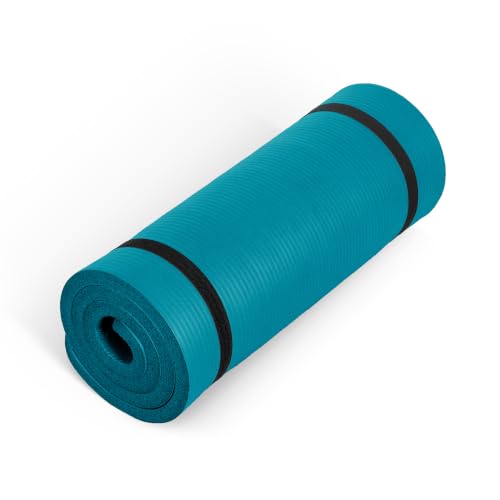 CAP Barbell 1-Inch High Density Exercise Yoga Mat with Strap | Multiple Colors - color: Teal