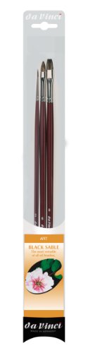 da Vinci Oil & Acrylic Series 5015 Russian Black Sable Paint Brush Set, Multiple Sizes, 3 Brushes (Series 1640, 1840, 1845) - style: Black Sable Starter Set