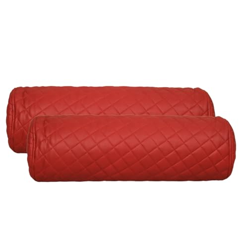 Neck Roll Pillow Cushion Cover, 24x7 Inch Full Moon Round Bolster Pillow Case, Cylinder Soft Lambskin Leather Pillowcase for Head, Spine & Neck Support During Sleep - Quilted Cherry Red Pack of 2 - color: Quilted Cherry Red Pack of 2