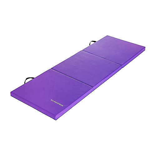 BalanceFrom 6x2 Feet 3-Panel Folding Gymnastics Mat – 2-Inch Thick Pad with Vinyl Surface and Carrying Handles for Tumbling, Yoga, Pilates, Home Workouts, and Martial Arts - color: Purple