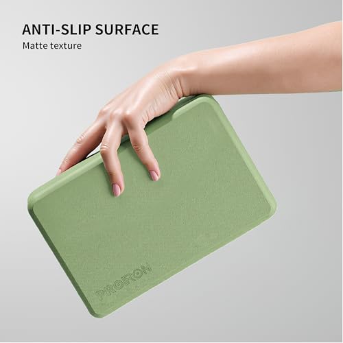 PROIRON Yoga Blocks, 2 Pack Supportive High Density Premium Eva Foam, Soft Non-Slip Surface with Curved Edges Stretch Blocks For Yoga, Pilates, Stretching - color: Sage Green