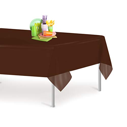 Brown 1 Pack Premium Disposable Plastic Tablecloth 54 Inch. x 108 Inch. Rectangle Table Cover - color: Brown, size: 108" x 54" (Rectangle)
