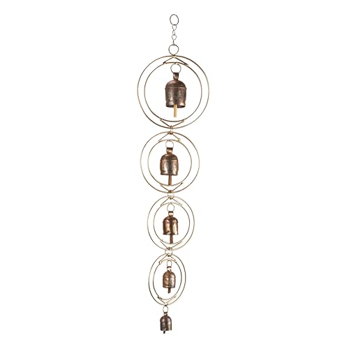 27" Metal Wind Chimes for Outside with 5 Tuned Bells – Rustic Gold Outdoor Garden Decor – Windchimes for Outdoors Yard Decorations Deep Tone Chimes – Garden Decor for Outside with Decorative Bells - color: Stacked Rings