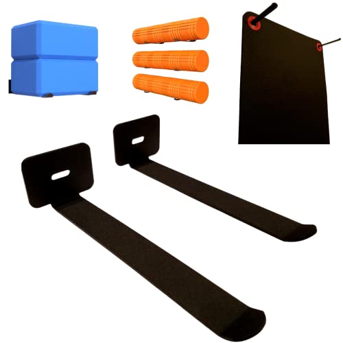 IRON AMERICAN Yoga Mat Hanger - Adjustable Hooks for Exercise Mats, Foam Rollers & Gym Equipment Storage - Wall Mounted - Hardware Included - (6.75" x .75") - American Steel - style: 3-PAIR