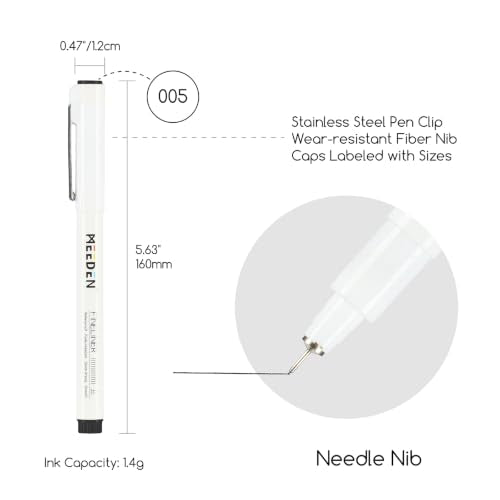 MEEDEN Micro Fineliner Drawing Pens: Fine Liner Pen 6 Pack, 0.05mm Black Waterproof Archival Ink for Technical Drawing, Sketching, Outlining, Illustration, Manga and Journaling - Needle Nip - style: 0.05mm Needle Nib