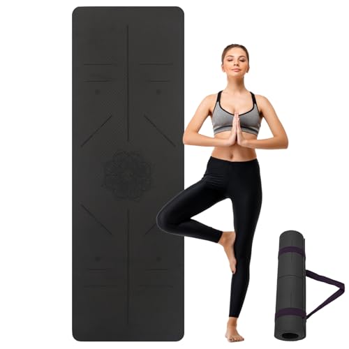 U&M Yoga Mat Non Slip, 0.24" Thick 72"x24" TPE Yoga Mats for Women Men, Anti-Tear Exercise & Fitness Mat with Carrying Strap, Workout Mats for Yoga, Pilates and Floor Exercise