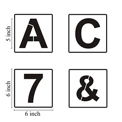 Alphabet Letter and Number Stencils 6 Inch - 40 Pack Large Letters and Numbers Stencil Templates with Signs for Painting on Wood, Reusable Number Letter Stencils for Chalkboard Signs & Wood Wall Art - size: 6 Inch