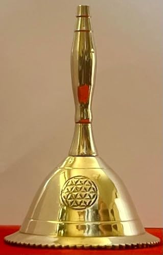 Indian Consigners Hand Bell Loud Brass Call Bells 3 Inches Altar Pendulam Use (Flower of Life) - color: Flower of Life
