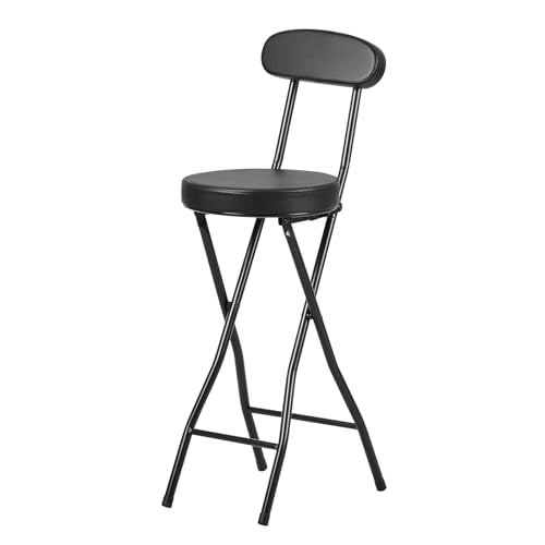 Folding Bar Stool with Backrest - Cushioned Seat, Black | Collapsible Stool, Kitchen Island Chair, 25.5 Inch Counter Height, Portable for Adults, No Assembly Needed - color: Black