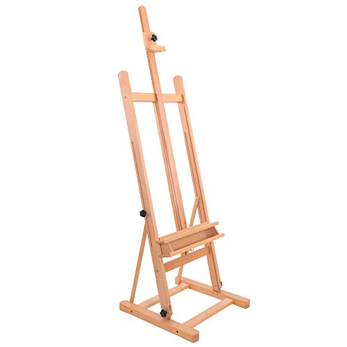 U.S. Art Supply Medium Wooden Studio H Frame Easel with Storage Tray | Adjustable to 96" High, Holds Canvas up to 48" - Beechwood Artist Easel for Painting, Art Display Stand, Portraits
