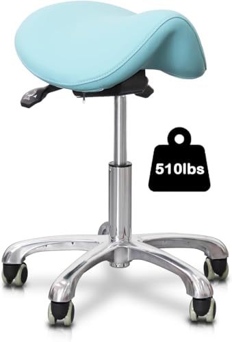 Ergonomic Saddle Chair,Heavy-Duty Rolling Stool with Wheels | 500lbs|Adjustable Height |360° swivel Silent PU casters|For Massage,Salon, barber ,tattoo,Spa ,Drafting,Clinic, Lab, Office - color: Blue