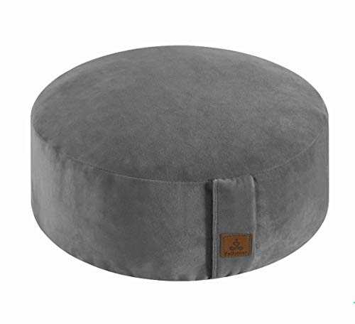 Round Velvet Meditation Pillow D=13"/16" H=5.5" Yoga Bolster Floor Pouf Zafu Buckwheat Meditation Cushion for Sitting on Floor,Removable Organic Cotton Cover Kneeling Pillow - color: Dark Grey, size: 16"×16"