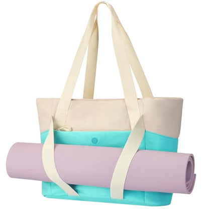 Axcone Women's Yoga Tote Bag with Luggage Sleeve & Mat Straps - Gym Work Bag for Office, Commute, Sports,Travel - color: Blue
