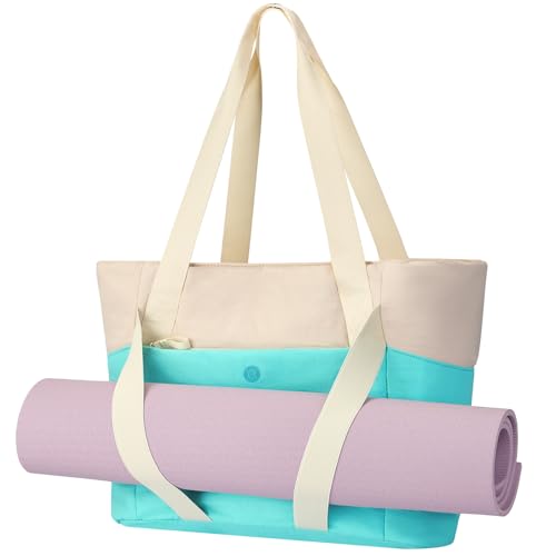Axcone Women's Yoga Tote Bag with Luggage Sleeve & Mat Straps - Gym Work Bag for Office, Commute, Sports,Travel - color: Blue