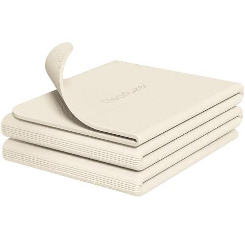 Readaeer Foldable Yoga Mat for Travel Folding Yoga Mat 6mm Thick with Carrying Bag, Non-Slip TPE Exercise Pilates Mat for 72" L x 24" W x 0.24 Inch - color: Beige