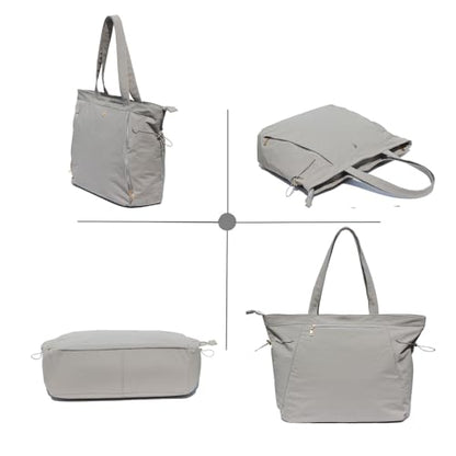 ESVAN Yoga Tote Bag for Women Shoulder Bags Drawstring for Office Workout Travel Carryall Pilates Gym and Beach - color: Nylon Light Gray