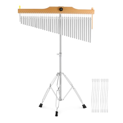 EASTROCK 36 Note Chimes Single-row Bar Chime Height-Adjustable Stand Silver - color: 36note Silver