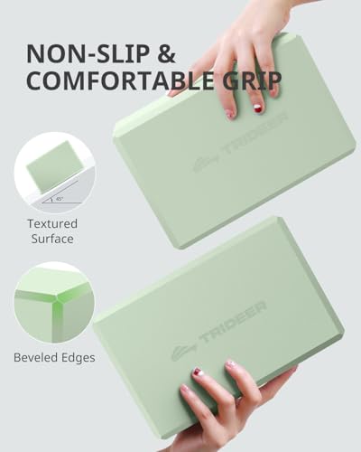 Trideer Yoga Blocks 2 Pack, Soft Non-Slip Foam Blocks with Beveled Edges for Alignment and Stretching in Yoga, Pilates, and Dance - Supportive, Lightweight, Odor Resistant, Latex-Free - color: Mint Green-2 Pack