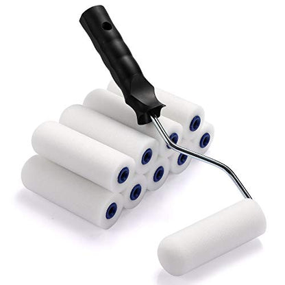 Foam Paint Roller, Roller Frame with 4-Inch Mini Paint Roller Cover Refills with Foam-Covered Ends, High-Density Foam Paint Tray Set for Room Home Repair Mini Paint Kits(12 Piece) | High-density foam roller kit with foam ends for corners. 12-piece set: fr