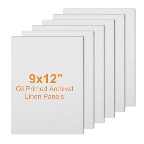 6 Pack 9 x 12 Inch Oil Primed Archival Linen Panels 11oz Painting Oils Panels Primed Artist Linen Boards for Acrylic, Oil, Watercolor Professional Art Supplies