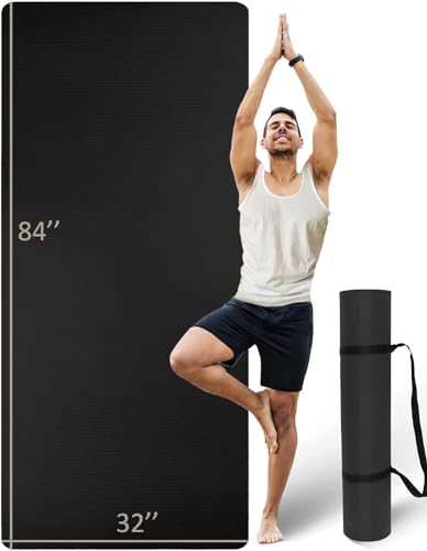 Extra Long & Wide Thick Yoga Mat for Tall Men & Women, 84'' x 32'' x 7mm Oversized Yoga Mat Double-Sided Non Slip, Pro TPE Yoga Mats with Strap - color: Black