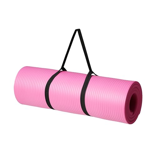 Amazon Basics Extra Thick Exercise Yoga Mat with Carrying Strap - color: Pink, style: 1/2 Inch