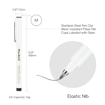 MEEDEN Micro Fineliner Drawing Pens: Fine Liner Pen 6 Pack, 0.5-2mm Black Waterproof Archival Ink for Sketching, Outlining, Illustration, Manga, Journaling and Everyday Drawing - M - style: M Elastic Nib