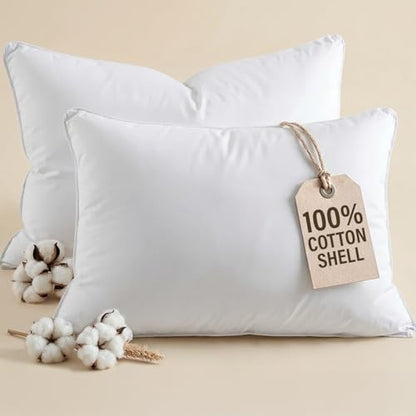 100% Cotton Bed Pillows - Queen Size Set of 2 - 20" x 30" (White) - size: Queen