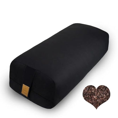 Organic Buckwheat Bolster (24X10.5X5.5 in) Supportive Rectangular Meditation Pillow 100% Cotton Cover Yoga Pillow - color: Black