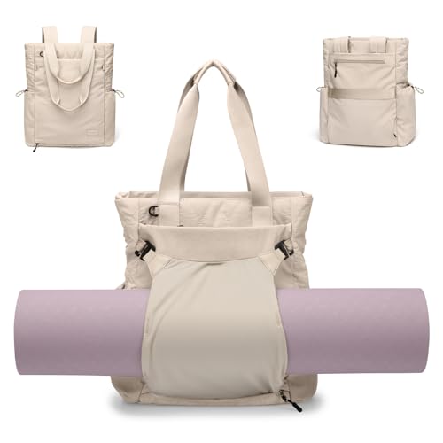 GOLF SUPAGS 3-in-1 Laptop Tote Backpack for Women 15.6" Quilted Work Gym Bag with Hidden Yoga Mat Carrier for Travel Leisure (Apricot) - color: Apricot