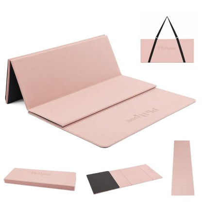 Foldable Yoga Mat, 70''x24''x0.24''(6mm）Non-slip POE Exercise Mat - color: Pink
