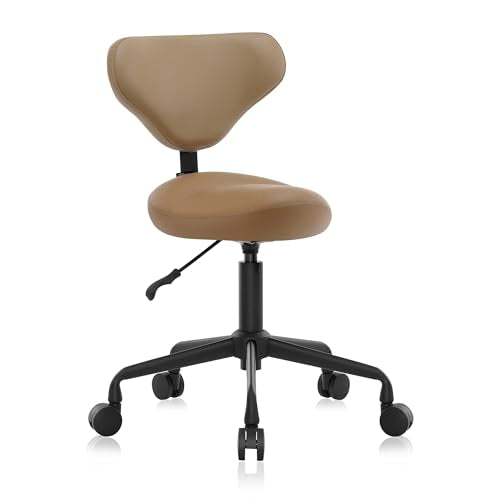 Ergonomic Rolling Stool with Backrest, Adjustable Swivel Chair, Tan - color: Tan, size: Standard with Backrest