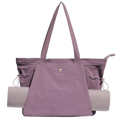ESVAN Yoga Tote Bag for Women Shoulder Bags Drawstring for Office Workout Travel Carryall Pilates Gym and Beach - color: Light Purple