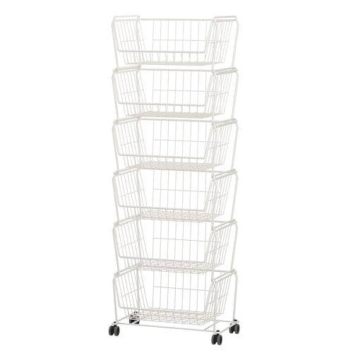 PUSDON 6-Tier Tall Stackable Wire Storage Baskets with Wheels, Vertical Metal Rolling Utility Cart, High Capacity Produce Basket for Kitchen Pantry, Snack Organizer, Classic White - color: White, size: 6 Tier Standard