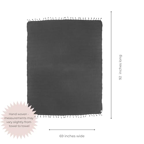 InfuseZen Large Stonewashed Organic Cotton Turkish Throw Blanket - Charcoal - color: Extra Large Charcoal (92" X 69")