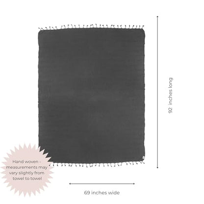 InfuseZen Large Stonewashed Organic Cotton Turkish Throw Blanket - Charcoal - color: Extra Large Charcoal (92" X 69")