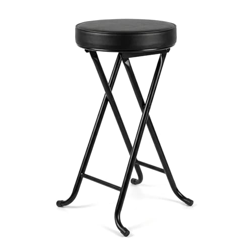 Gluck Plants Folding Stool,24 Inch Foldable Portable Collapsible Height Bar Stool Chair,Adult Tall Leather Padded Chair for Kitchen Living Room Garden Camping Fishing - color: Black-f, size: 24"X1PCS