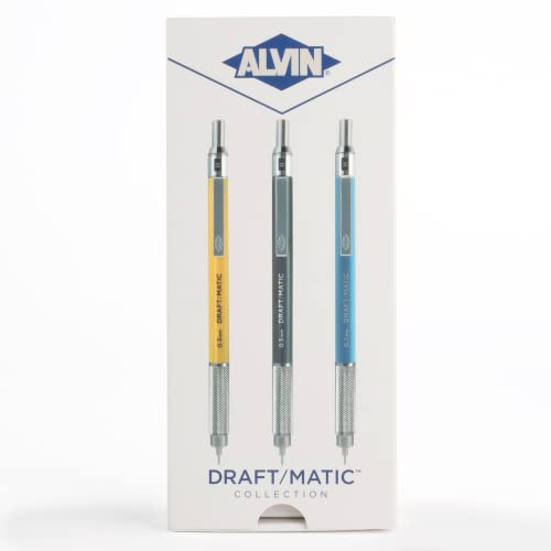 Alvin, Draft-Matic Mechanical Pencil, 3 Pack, Stainless Steel Drawing and Design Tools, Great for Drafting, Architecture, Engineering, and Art - Includes 0.3mm, 0.5mm, and 0.7mm