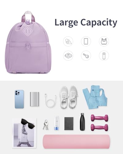 WANDF Drawstring Backpack for Women, Lightweight Gym Bag with Yoga Mat Strap, Water-Resistant String Backpack with Mesh Pocket (Purple, Patent Pending) - color: Purple