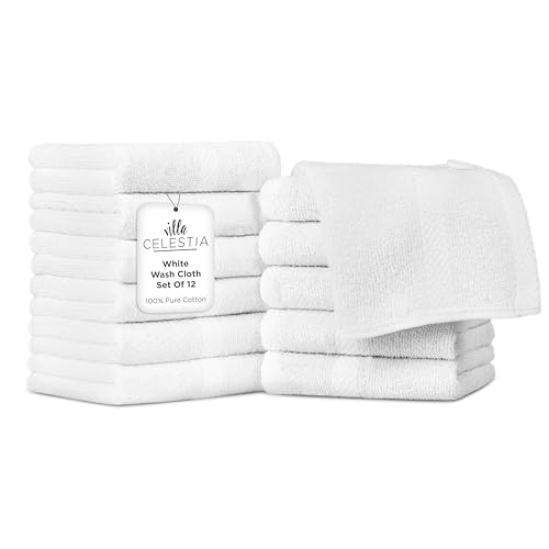 Villa Celestia Cotton Washcloths Set of 12, 12x12 Inch, 100% Ring-Spun Combed Cotton, Soft Absorbent Quick-Dry Wash Cloths for Face and Body, Oeko-TEX Certified, Hotel & Spa Quality, White - color: White, size: Washcloth - Pack of 12