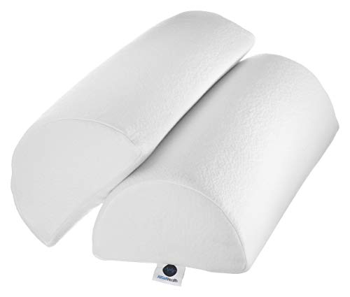 AllSett Health Half Moon Bolster Pillow for Legs, Back and Head (2 Pack) Semi Roll for Ankle and Foot Comfort with White Cotton Machine Washable Cover | Premium Memory Foam | 2 Pillow System - style: Knee Half Moon White (2 Pack)