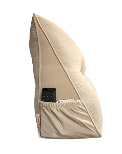 Peachwell Triangular Reading Bed Rest Pillow Large Bolster Cushion Headboard Backrest Wedge Pillow with Removable Cover and Two Large Side Pockets (Beige, Twin: 39 x 8 x 20 inches) - color: Beige, size: Twin: 39 x 8 x 20 inches