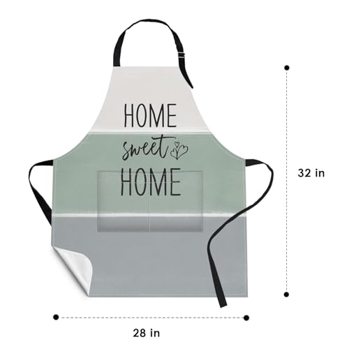 Apron with Pockets, 32x28 inch, 2 Pack, Sage Green | Eucalyptus Leaf Floral Herbs Adjustable Bib with Pockets for Women Men Couple Lovers Chef Home Baking Gardening - color: Cream Green