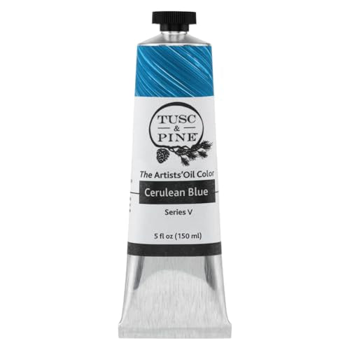 Tusc & Pine Artist Oil Paint - Cerulean Blue, 150 ml, Non-Yellowing, Rich & Creamy Consistency, Maximum Pigment Load, Small Batch Milled Oil Paints Made in the USA - color: Cerulean Blue, size: 5.07 Fl Oz (Pack of 1)