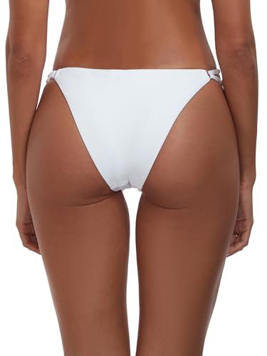 Colloyes Women's Low Waisted Bikini Bottoms Double Straps Cut-Out Cheeky - color: White, size: Medium